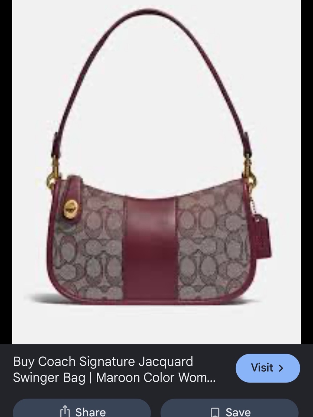 Coach Signature Jacquard Shoulder Bag in Maroon and Beige